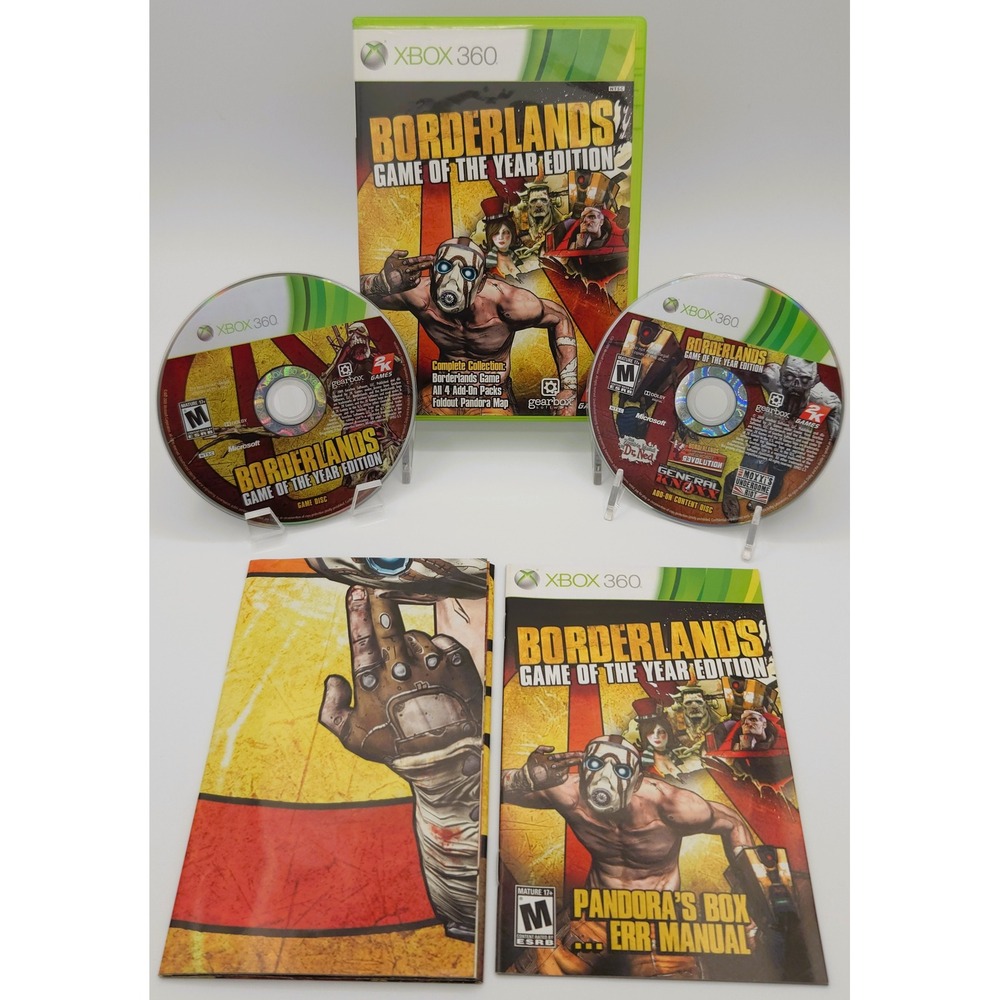 Borderlands Game of the Year Edition - Xbox 360 - CIB w/ Map - Manual - 2 Disc